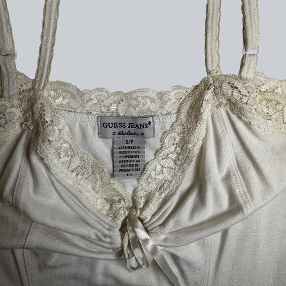 Guess Jeans Lace-Trimmed Ivory Camisole Top Vintage, Y2K, 90'S - Picture 2 of 10
